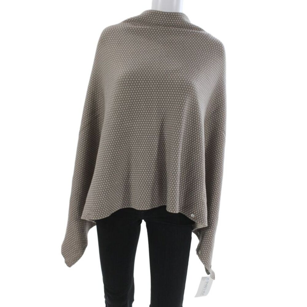 Cashmer Italy Womens Cashmere Knit Geometric Shawl Scarf Brown 66"x36"